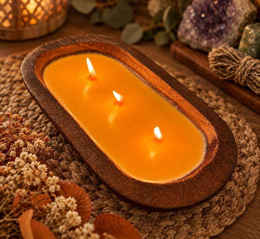 Small Wooden Dough Bowl Candle Handmade Rustic Home Decor
