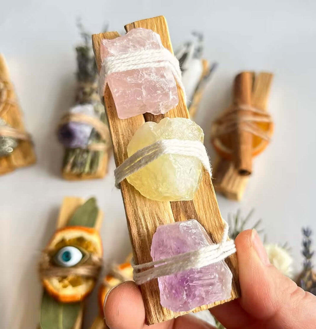 Trinity of Light Ritual Bundle – Palo w/ Citrine, Rose & Quartz Hollys Artisan Candle Shop
