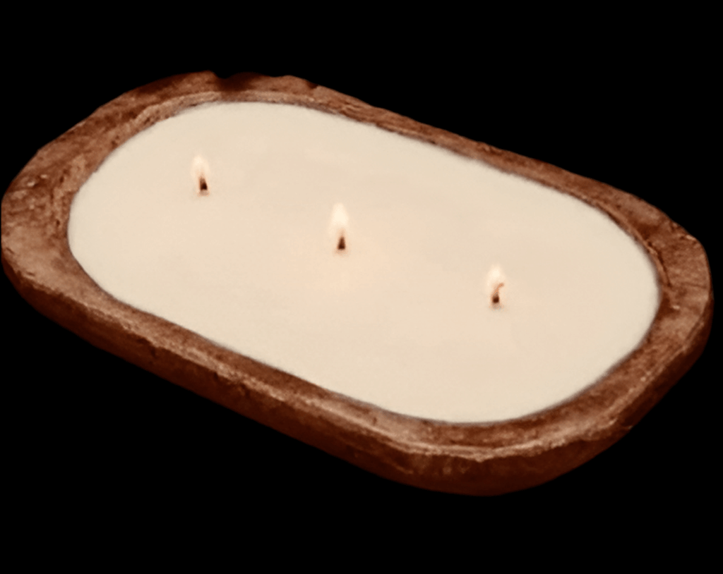 Mahogany Teakwood Scented wooden dough bowl candle for sale online.
