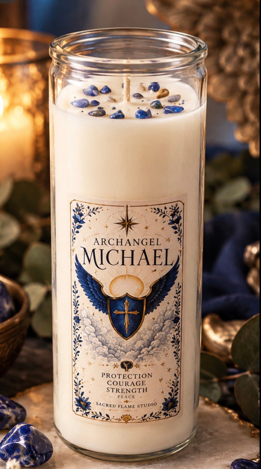 Archangel Michael Prayer Candle | Crystal-Infused Protection & Strength Candle Sacred Flame Studio