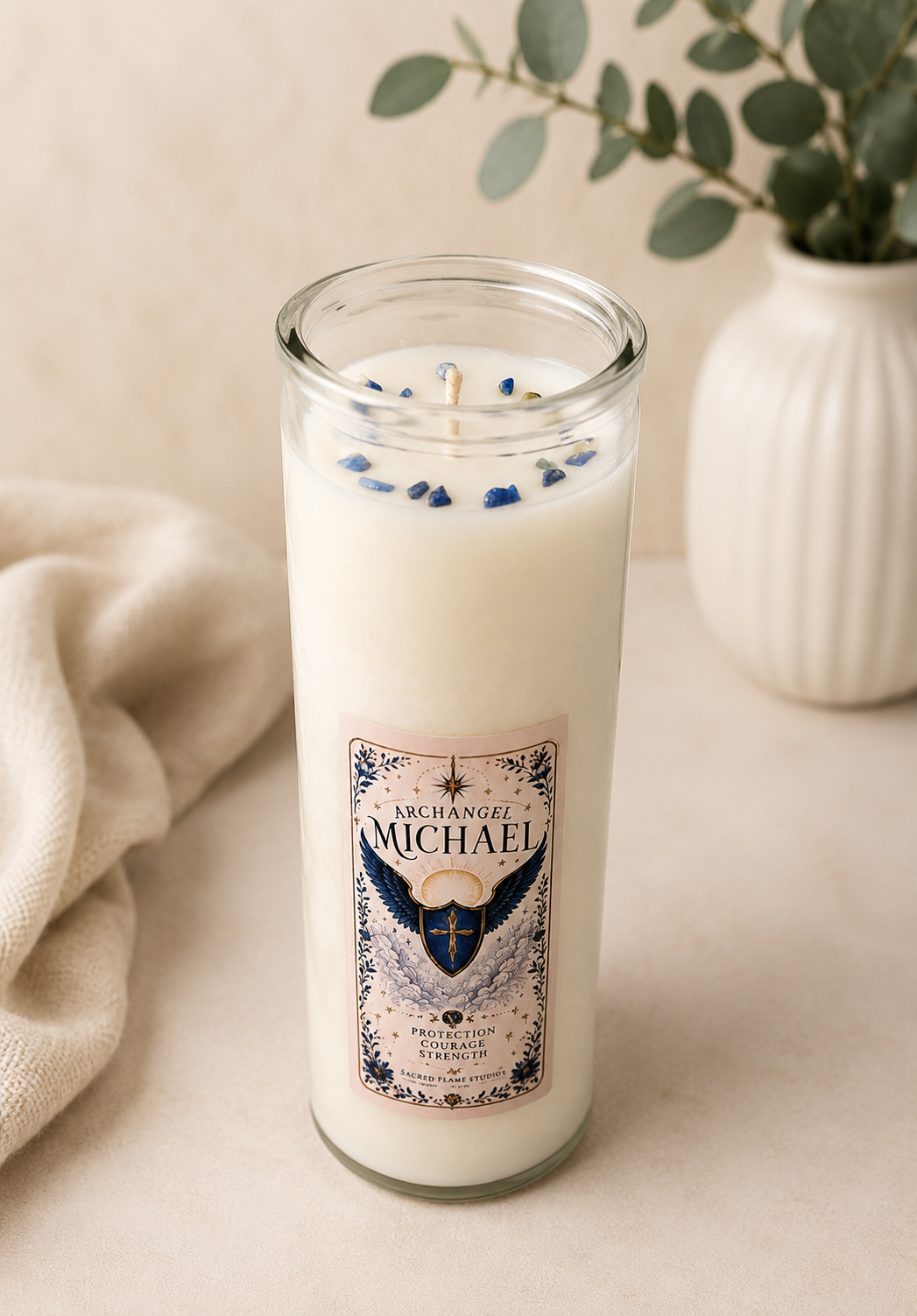 Archangel Michael Crystal Infused Custom Prayer Candle