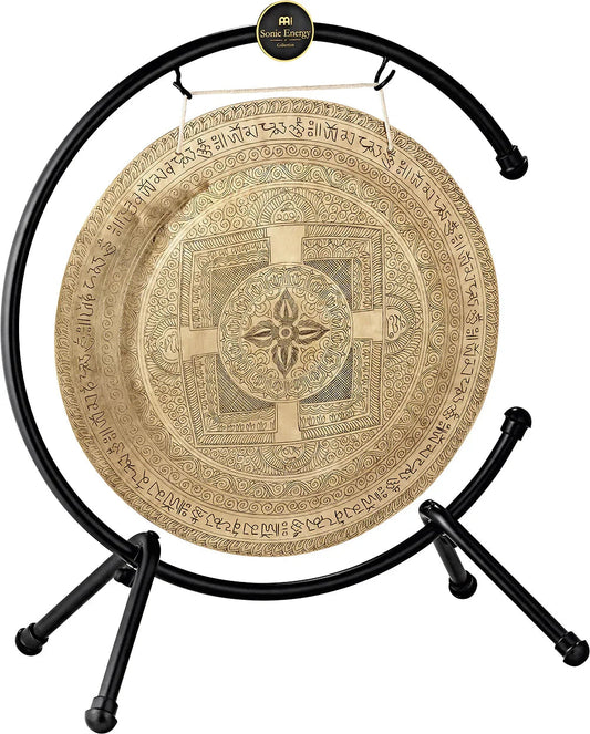 22" Indian Premium Wind Gong with Stand, Hand-engraved Mantra