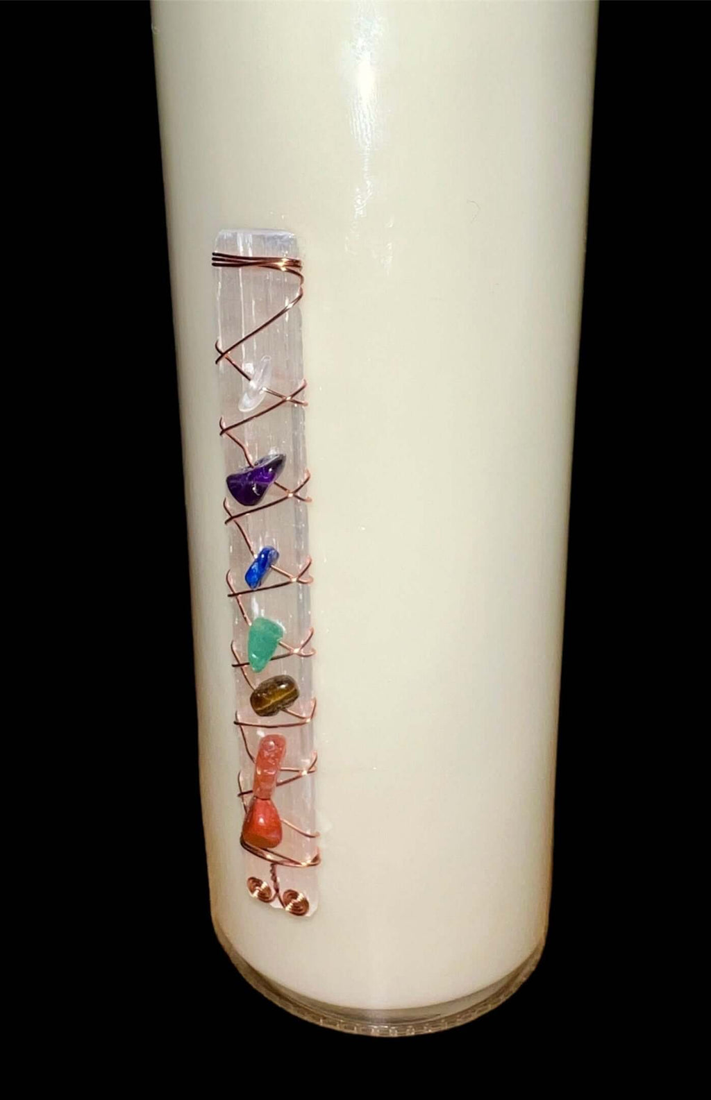 Buy chakra crystal prayer candles online. Scented soy-coco wax blends.