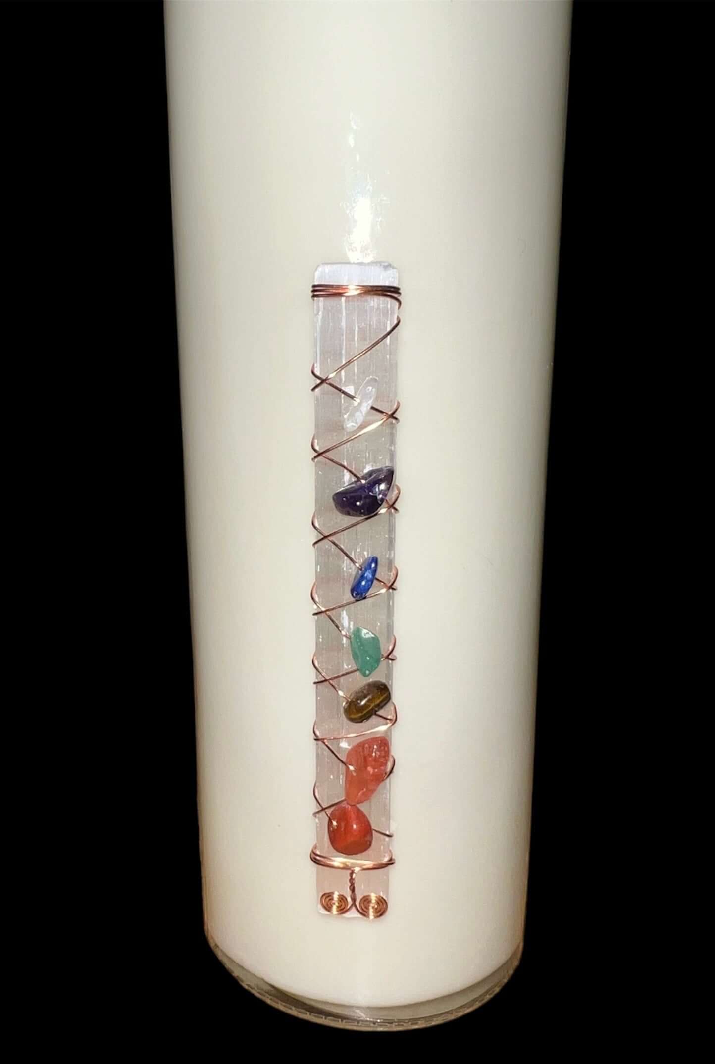 Buy chakra crystal prayer candles online. Scented soy-coco wax blends.