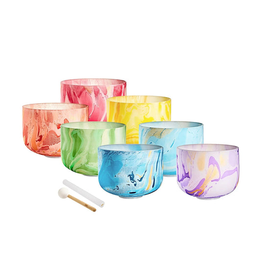 Crystal Singing Bowl Chakra Set, Marble 7-Piece