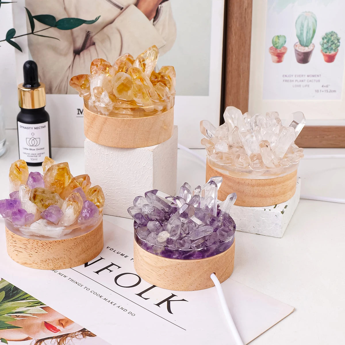 Natural Crystal Cluster Glow Lamp | Amethyst & Citrine-Style Crystal Night Light