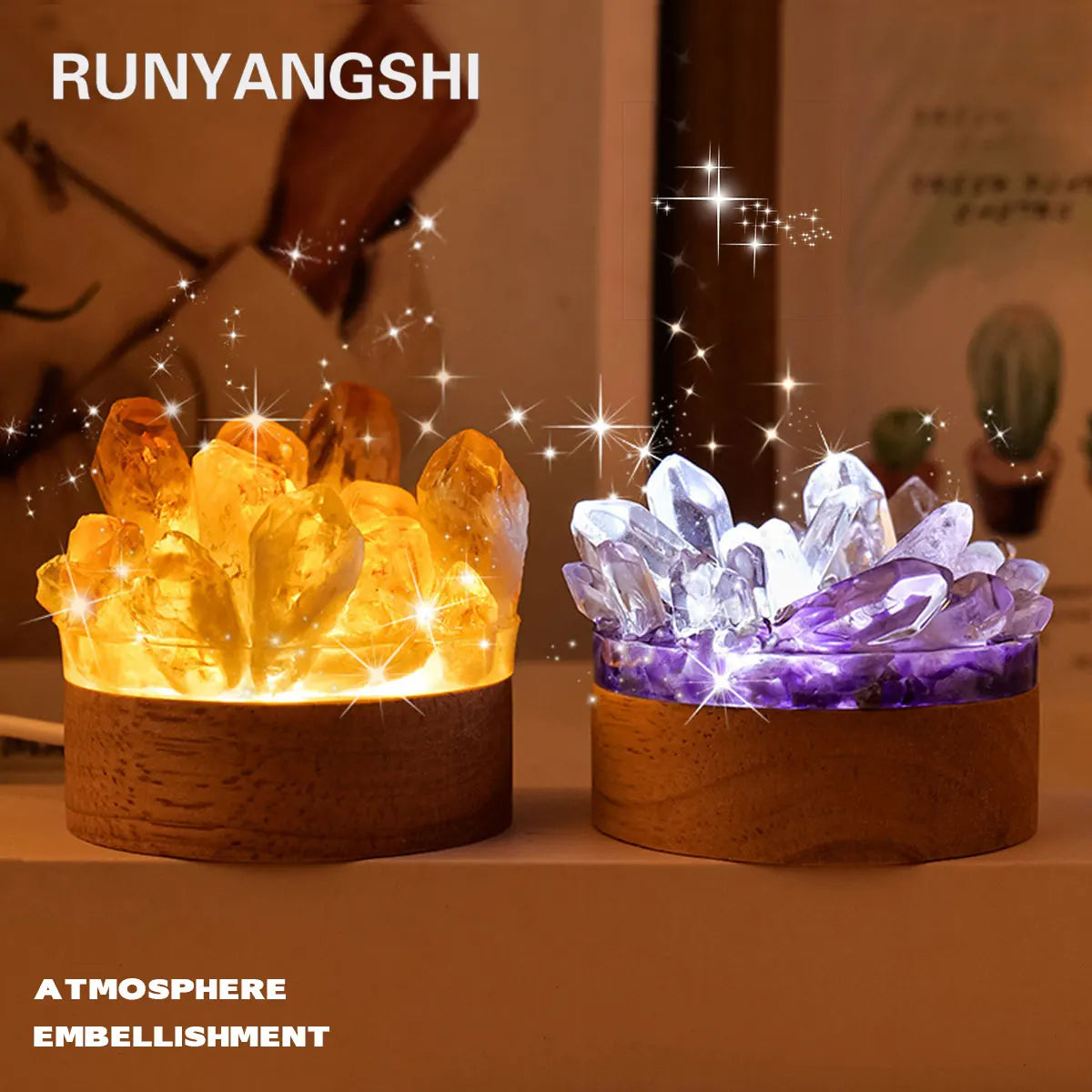Natural Crystal Cluster Glow Lamp | Amethyst & Citrine-Style Crystal Night Light
