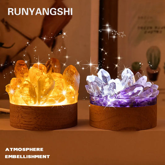 Natural Crystal Cluster Glow Lamp | Amethyst & Citrine-Style Crystal Night Light