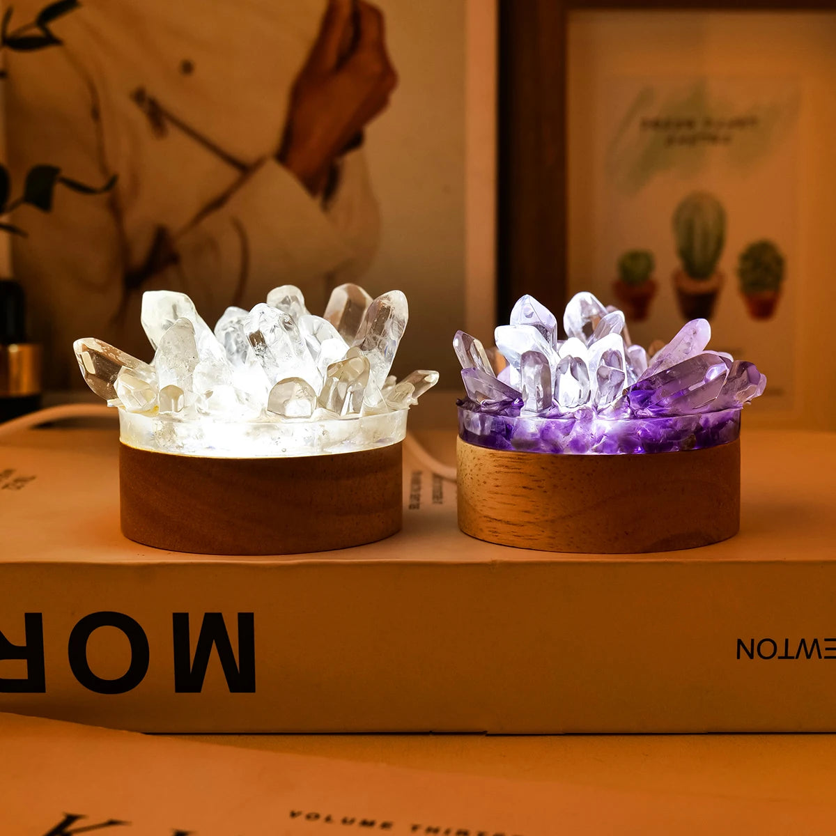 Natural Crystal Cluster Glow Lamp | Amethyst & Citrine-Style Crystal Night Light