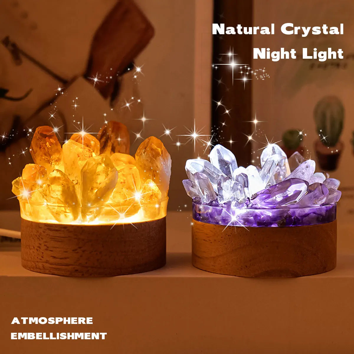 Natural Crystal Cluster Glow Lamp | Amethyst & Citrine-Style Crystal Night Light