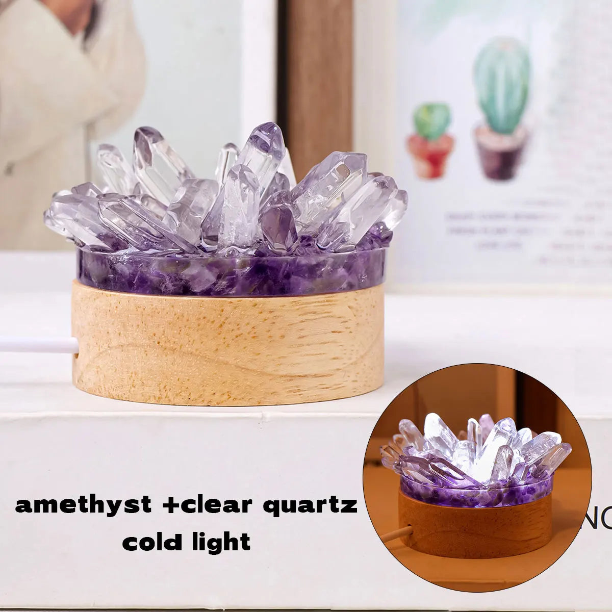 Natural Crystal Cluster Glow Lamp | Amethyst & Citrine-Style Crystal Night Light