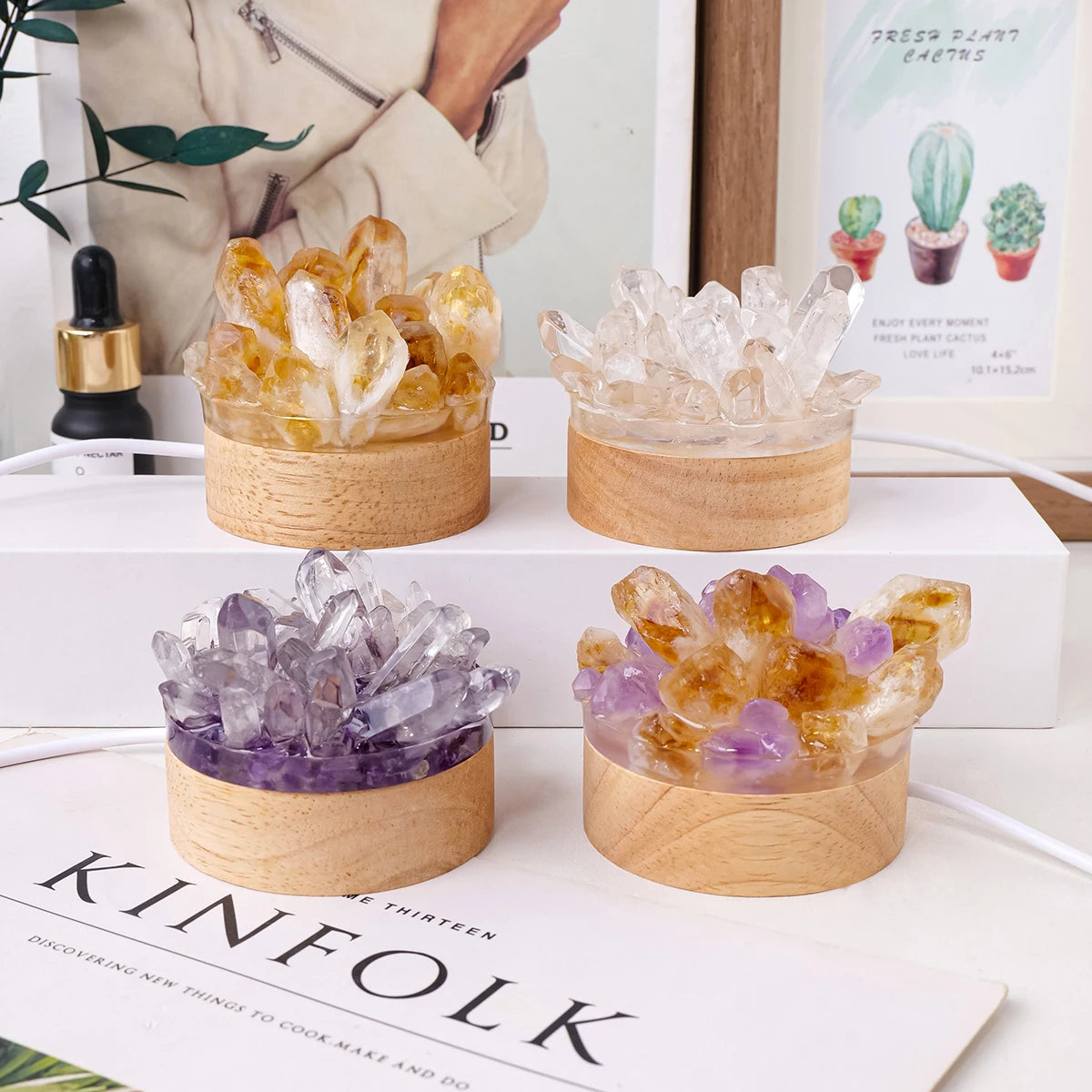 Natural Crystal Cluster Glow Lamp | Amethyst & Citrine-Style Crystal Night Light