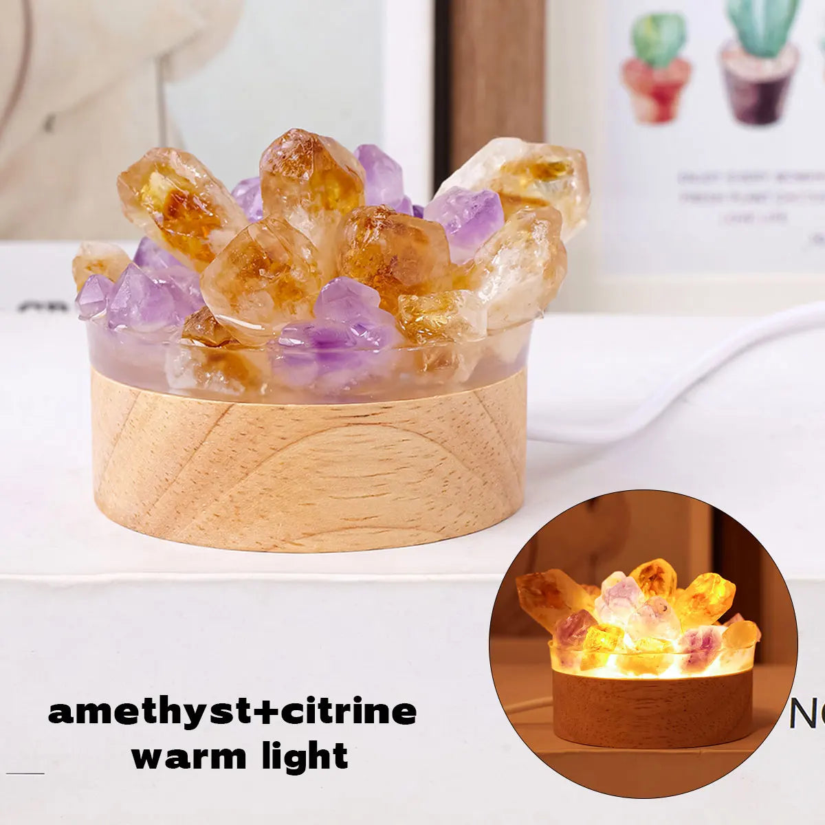 Natural Crystal Cluster Glow Lamp | Amethyst & Citrine-Style Crystal Night Light