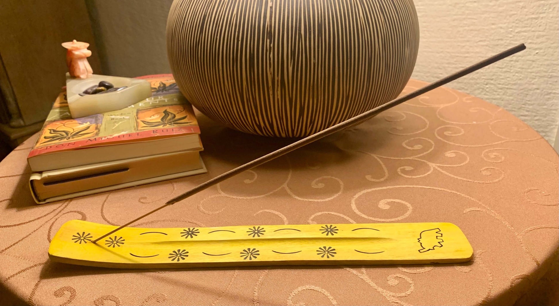 Buy Wooden Yellow Incense Burner Stick Holder online.
