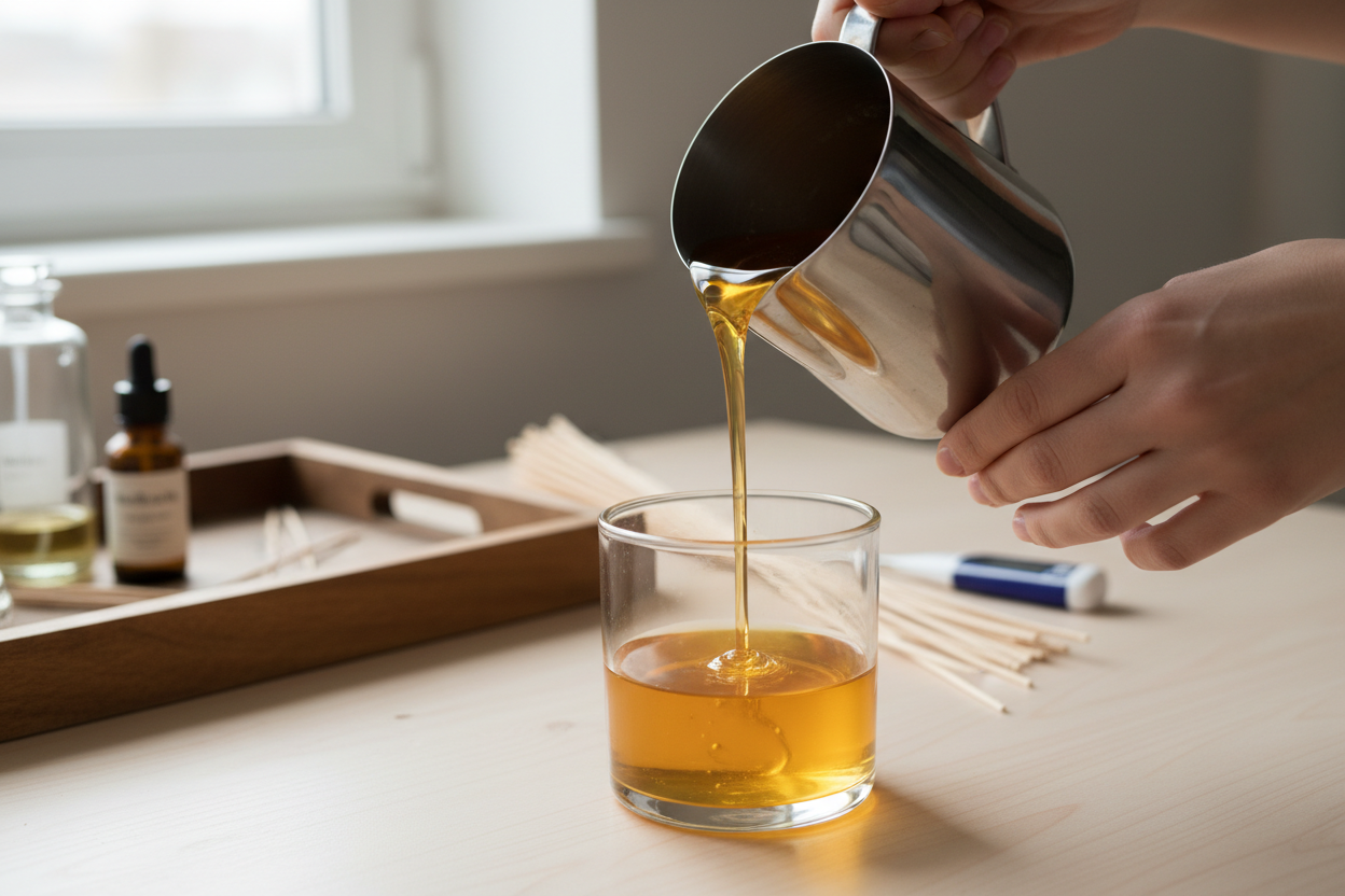 Pouring wax candle making